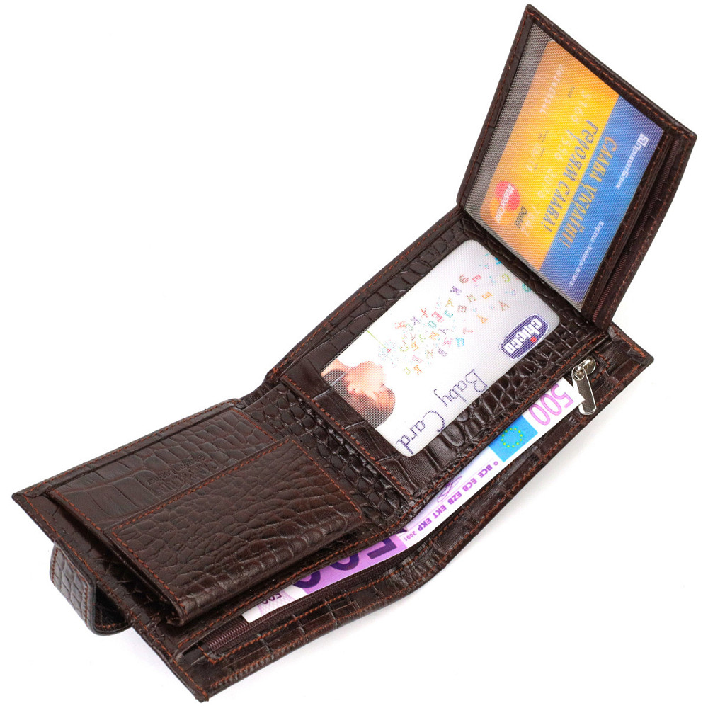 Модный мужской кошелек из натуральной кожи тиснением под крокодила CANPELLINI 21878 Коричневый Киев - изображение 7