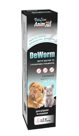 Суспензия AnimAll VetLine DeWorm антигельминтный препарат для щенков и котят, 5 мл Киев