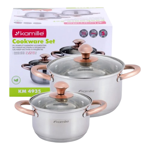 Набір каструль 4 предмети (каструлі 1,5/3л) нержавіюча сталь порожнисті ручки 4935 KAMILLE Житомир - изображение 4