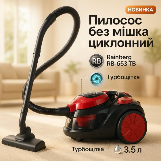Мощный пылесос с колбой для уборки Rainberg RB-653 TB 4200Вт 3Л, Пылесос бытовой с нера фильтром XV-82 Львов