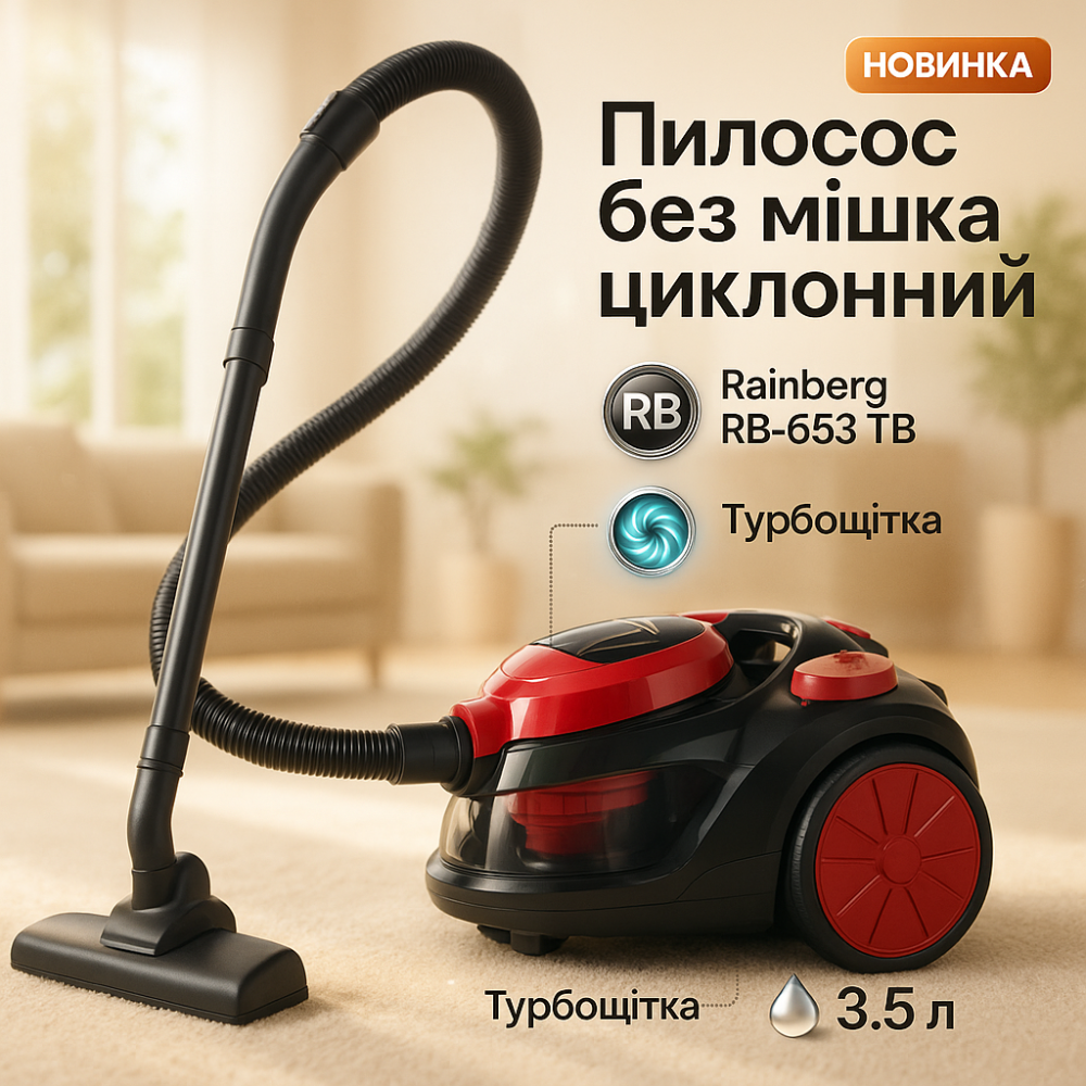 Мощный пылесос с колбой для уборки Rainberg RB-653 TB 4200Вт 3Л, Пылесос бытовой с нера фильтром XV-82 Львов - изображение 3