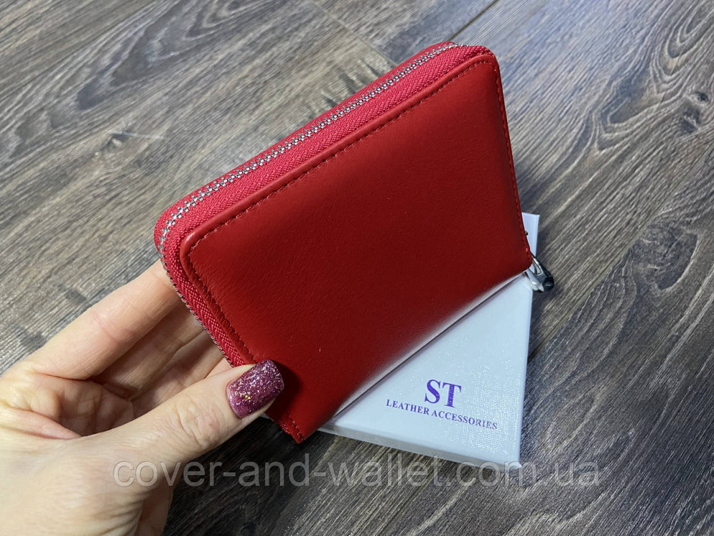 Компактный кожаный женский кошелек на молнии красного цвета ST Leather 390 Киев - изображение 9