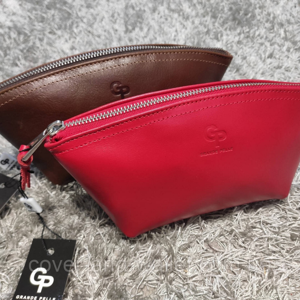 Стильная кожаная женская косметичка красного цвета Grande Pelle 805660 Киев - изображение 7