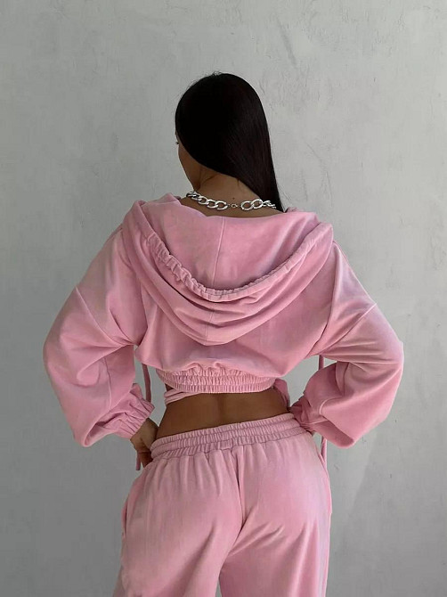 Жіночий стильний повсякденний велюровий костюм плюш-велюр Рожевий, 44/46 Одеса - фото 5