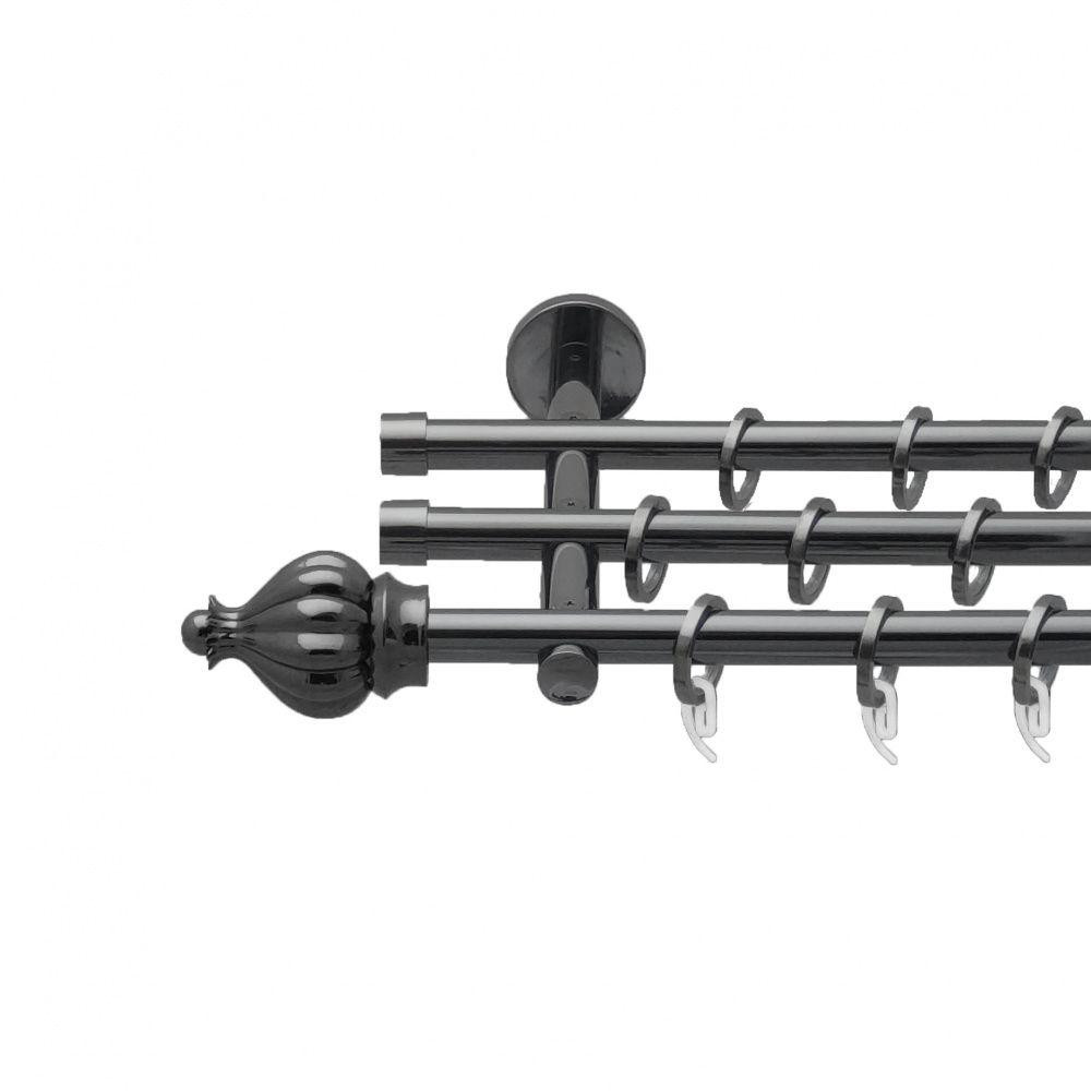 Карниз Orvit Таджа металевий трирядний циліндр (20 см) гладка труба кільце фасонне металеве  Онікс 16\16\16 мм 160 см (4763435) Львів - фото 1