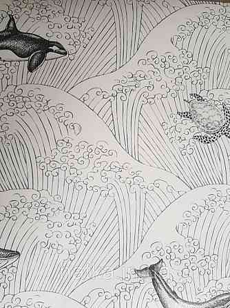 Шпалери флізелінові дитячі Caselio Our Planet морі дельфіни кити черепахи чорні на білому Київ