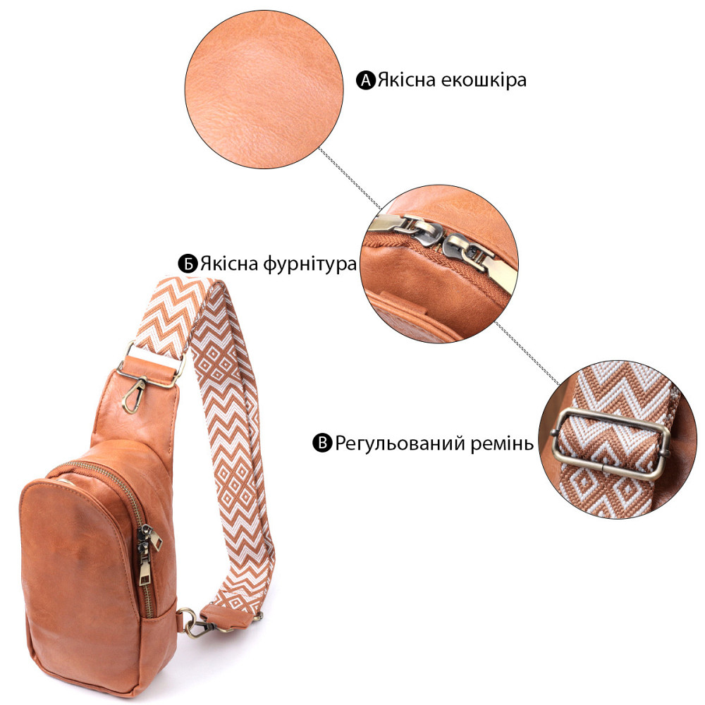 Интересная сумка через плечо в модном цвете из экокожи Vintage 22793 Рыжий Киев - изображение 4