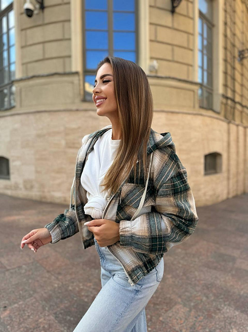 Жіноча кофта в клітинку на блискавці з капюшоном котон Зелений, 46/48 Одеса - фото 6