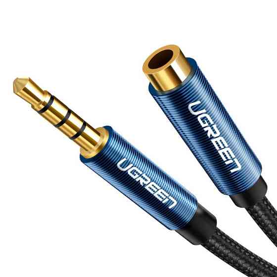 AUX 3.5 mm подовжувач Ugreen AV118 аудіо кабель (Чорний з синім, 4-pin, 1м) Миколаїв