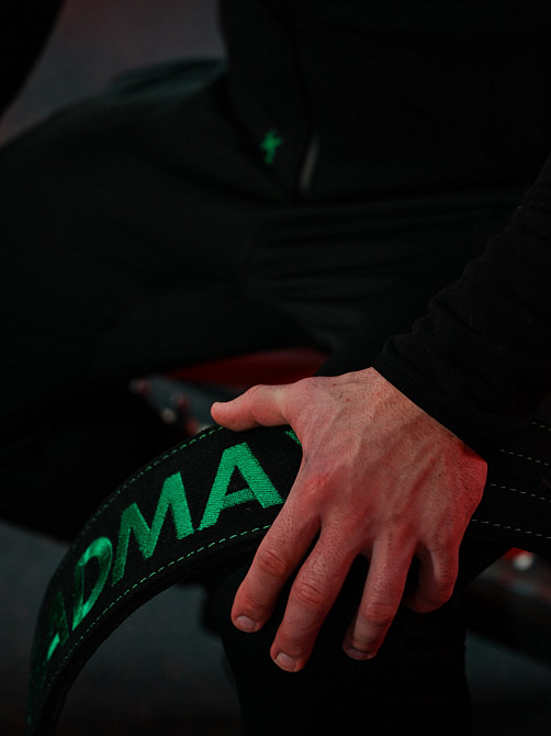 Пояс для важкої атлетики MadMax MFB-301 Suede Single Prong шкіряний Black/Green XL Каменское - изображение 10