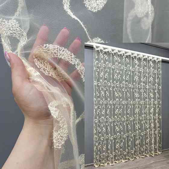Тюль VR-Textil 1684т Фатин с вышивкой Молочный 300х270 см (42-0727) Киев