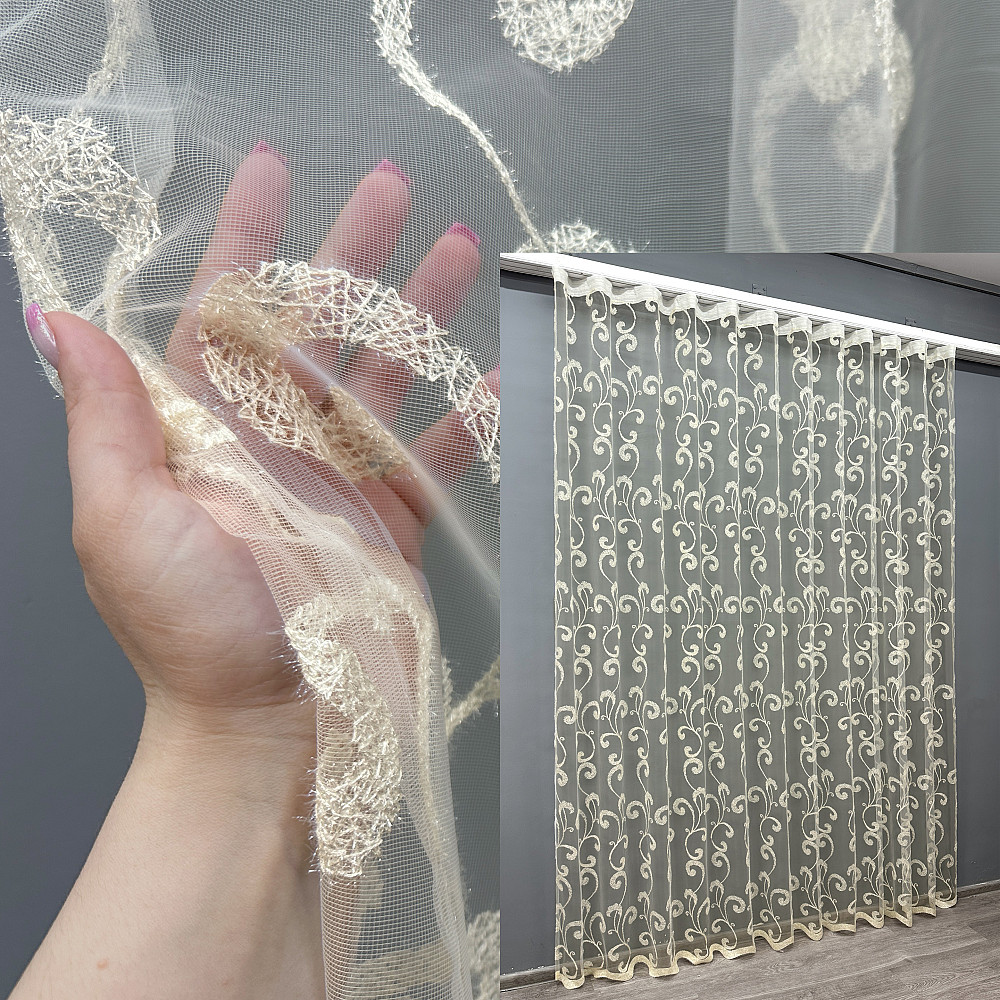 Тюль VR-Textil 1684т Фатин с вышивкой Молочный 300х270 см (42-0727) Киев - изображение 1