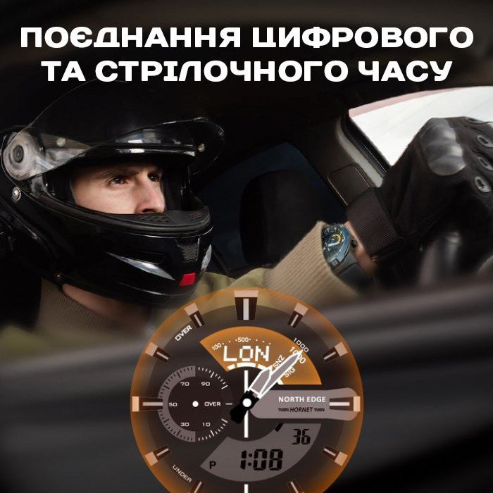 Часы мужские водостойкие тактические North Edge Hornet Iron Edition (2 ремешка) Черный Киев - изображение 7
