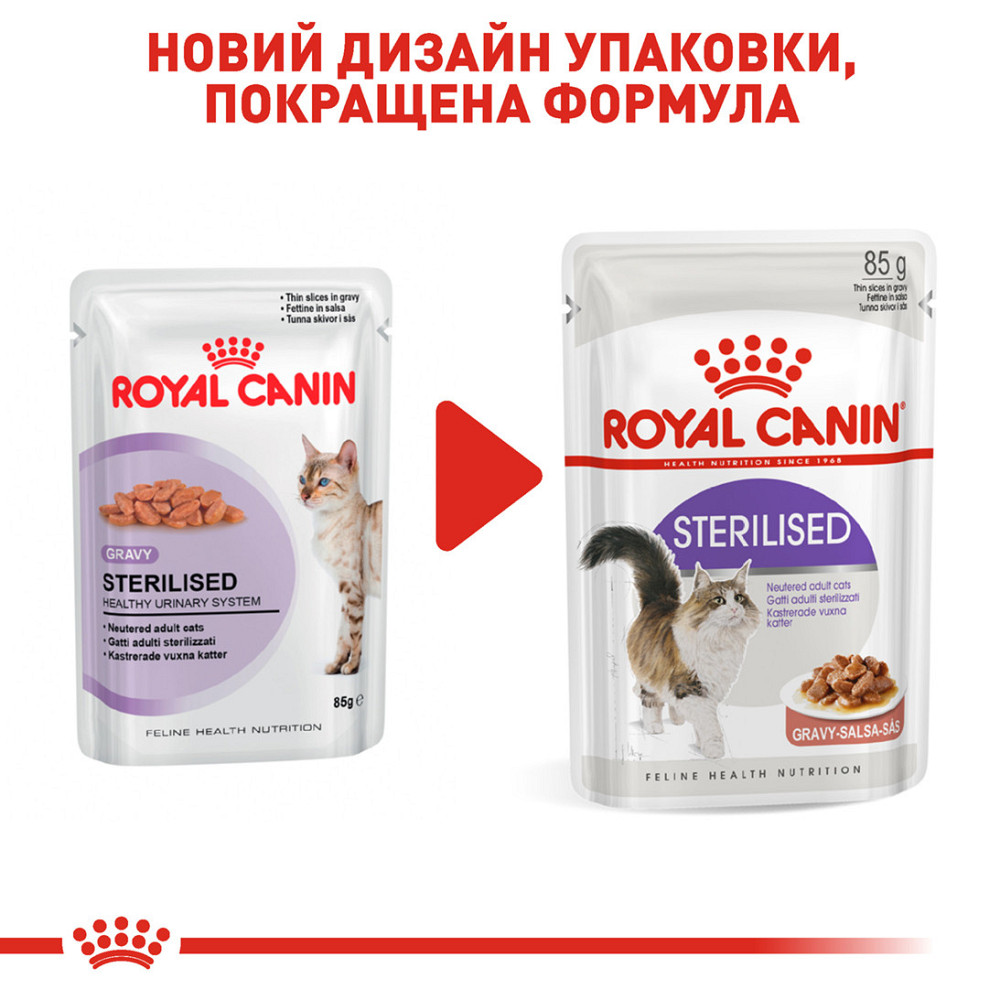 Вологий корм для дорослих стерилізованих котів ROYAL CANIN STERILISED IN GRAVY 0.085 кг Київ - фото 7