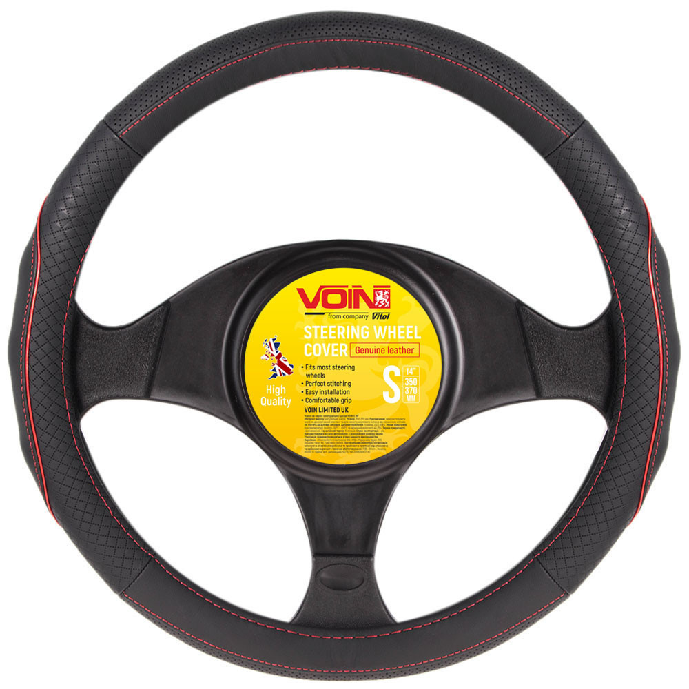 Чохол на кермо шкіра VLOD-L282 BK/RD S чорна/червона строчка/БО/перф Винница - изображение 2