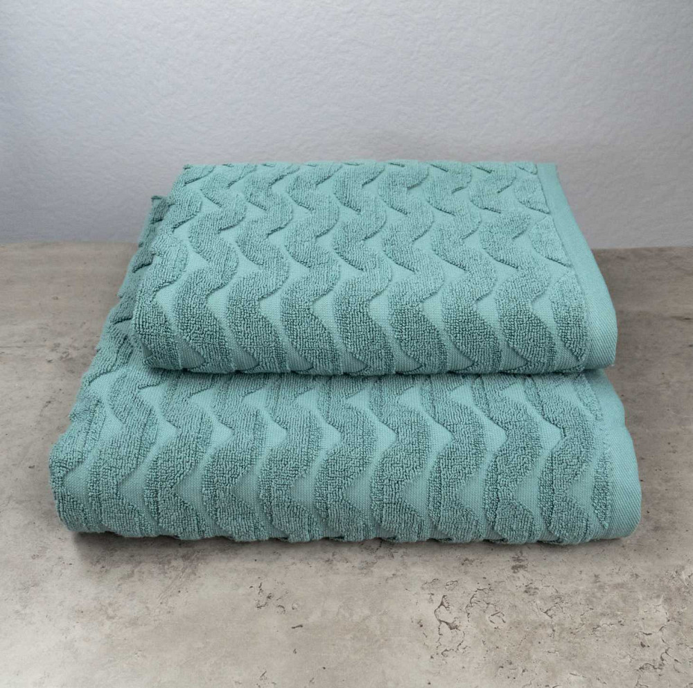 Комплект махровых полотенец Жаккардовых Волна 2шт GM Textile 50х90см, 70х140см 500г/м2 (Мята) Сумы - изображение 1