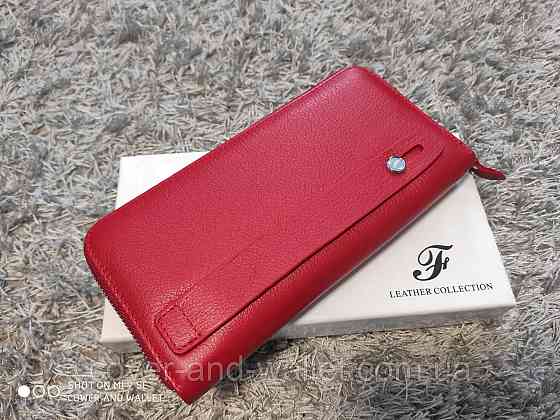 Шкіряний жіночий гаманець клатч червоного кольору на блискавці з ремінцем Marco Coverna MC 7003-2 Київ