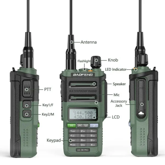 Радіостанція рація Baofeng UV-9R Pro 8W водонепроникна IP68 Type-C батарея 1800 мА·год (Зелений) Вінниця