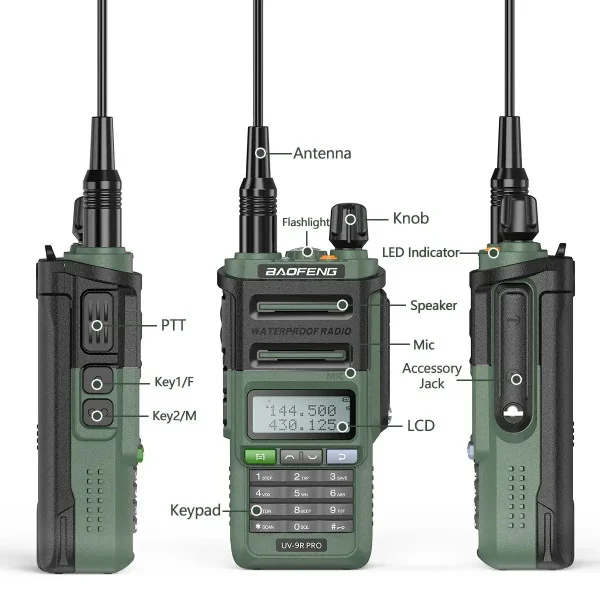 Радіостанція рація Baofeng UV-9R Pro 8W водонепроникна IP68 Type-C батарея 1800 мА·год (Зелений) Вінниця - фото 4