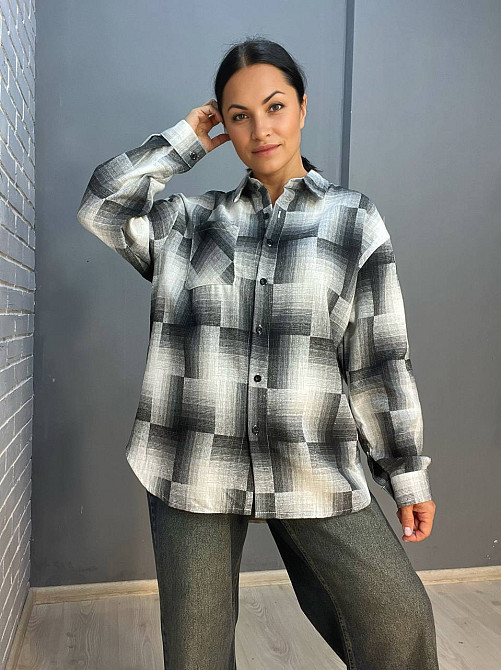 Сорочка жіноча Baoyu 225 картата оверсайз фланель подовжена спинка one size, чорний, one size Київ - фото 3