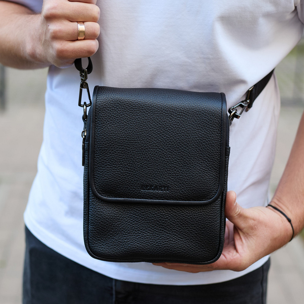 Мужская сумка барсетка на одно плечо 17.5х22х6, нагрудный мессенджер для телефона, черный Киев - изображение 1