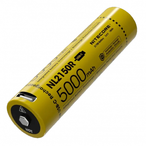Акумулятор 21700 Li-Ion Nitecore NL2150R 5000mAh із зарядкою через USB-C (Жовтий) Київ