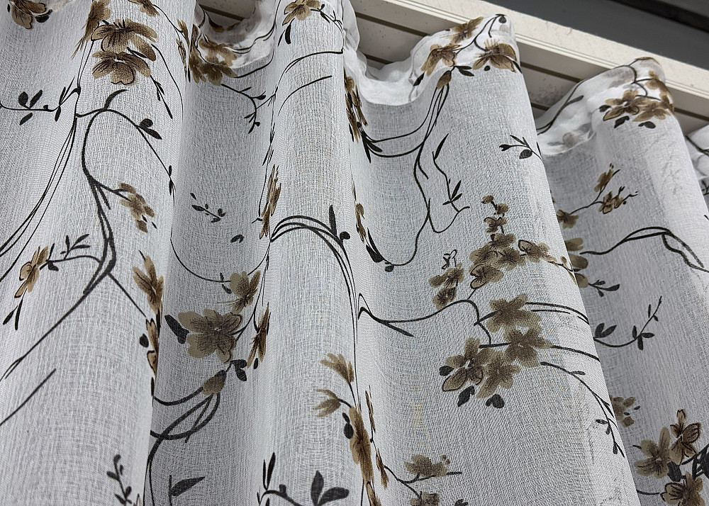 Тюль батист "Flora" колір білий з коричнево-чорним принтом 1326т Київ - фото 4