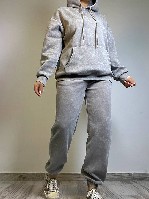 Костюм жіночий Joy One 8899 варений тай-дай спортвний худі з капюшоном брюки джоггери на резинці сірий, сірий, L Київ - фото 11