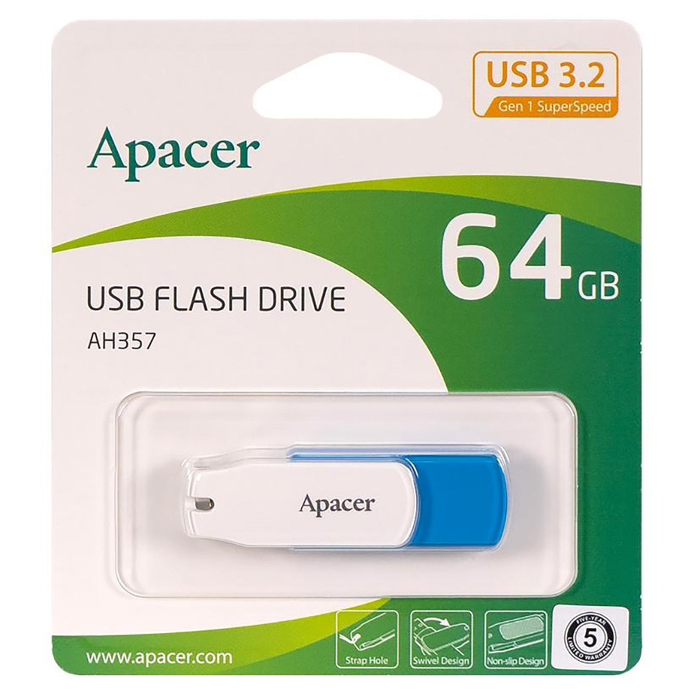 Флеш-накопичувач Apacer USB 3.2 Gen 1 AH357 64GB Blue Київ - фото 2