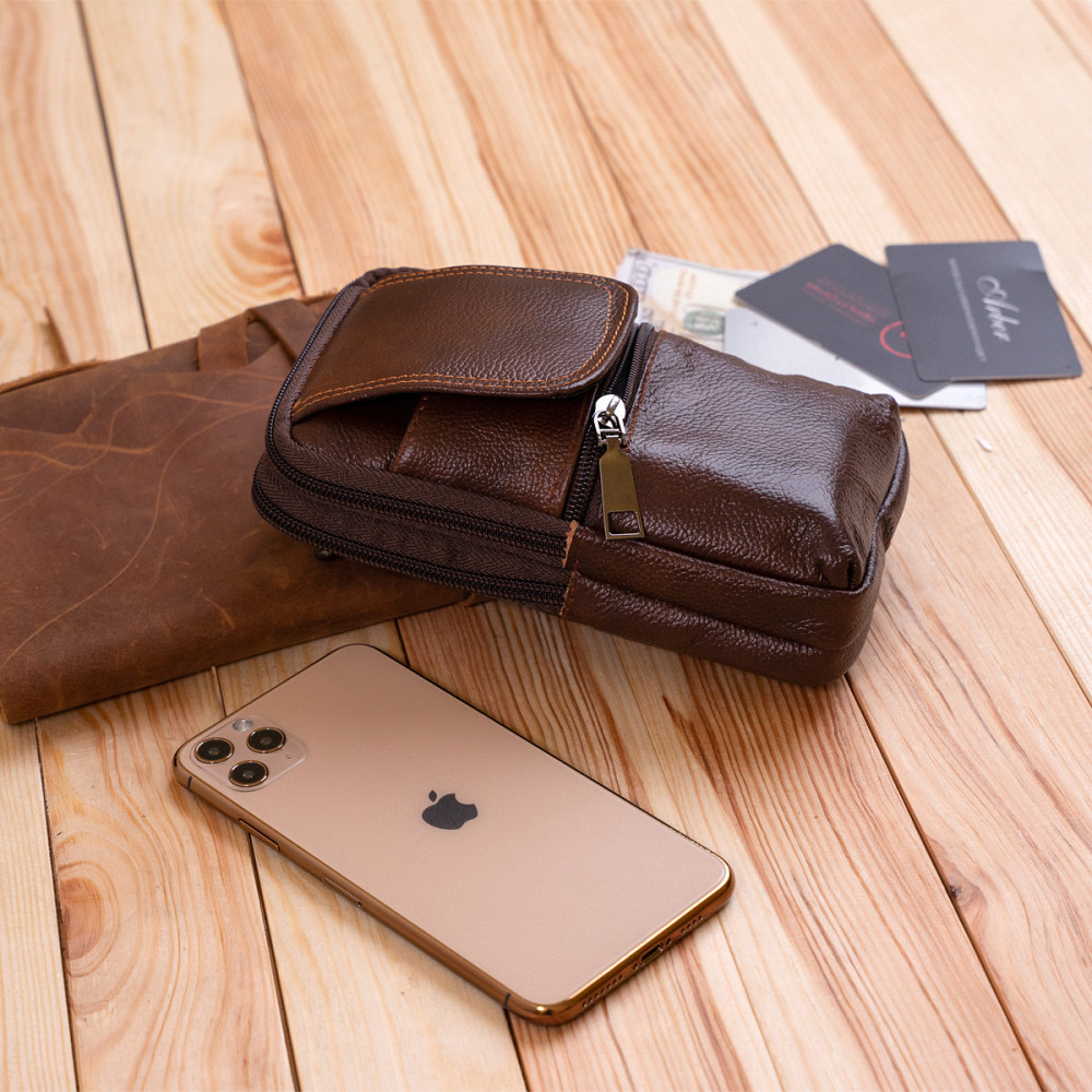 Сумка-барсетка на ремінь брюк шкіряна Vintage 20352 Коричнева Київ - фото 10