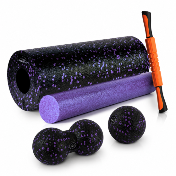 Масажний набір PowerPlay PP_4015 EPP Foam Roller Set 4in1 (2-ва роли + 2-ва м'ячі) Чорно-Фіолетовий Кам'янське