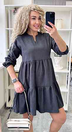 Женское базовое повседневное платье микро вельвет Графит, 42/44 Одесса
