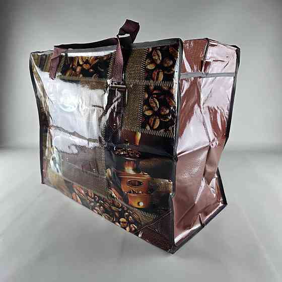 Полипропиленовая сумка на змейке  хозяйственная  с цветным рисунком №4 Кофе (1 шт) Харьков