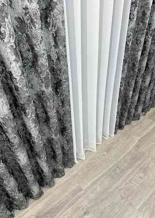 Шторна тканина "Льон Преміум" Туреччина колір графітовий з сірим 1838ш Київ