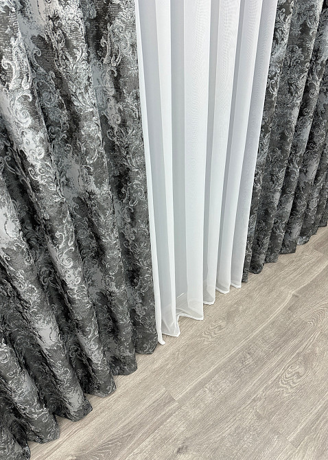 Шторна тканина "Льон Преміум" Туреччина колір графітовий з сірим 1838ш Київ - фото 6