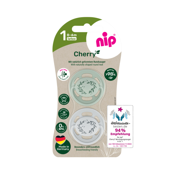 Пустушка латексна кругла для дітей 0–6 місяців NIP Cherry арт. 91032-52 2 шт. зелений/сірий Кривий Ріг