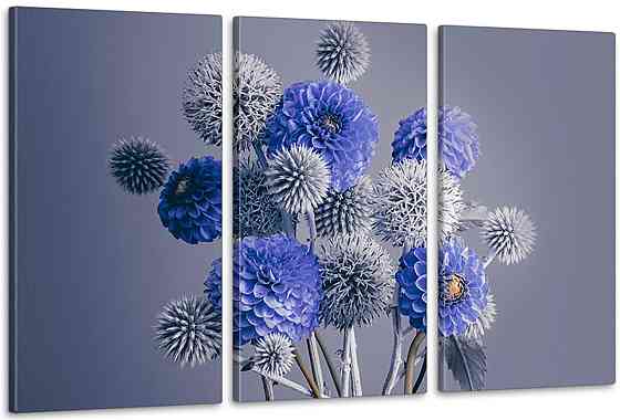 Модульная картина в гостиную / спальню  Сині квіти   ART-244_3A Киев