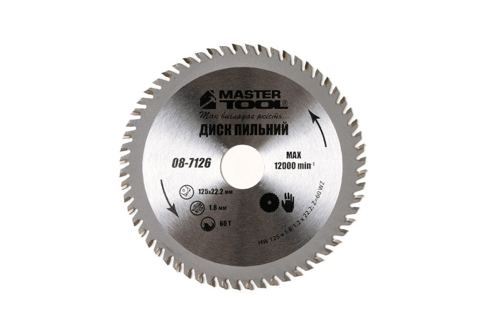Диск пильний для дерева MASTERTOOL з твердосплавними напайками 125х22.2х60Т 08-7126 Коломия - фото 1