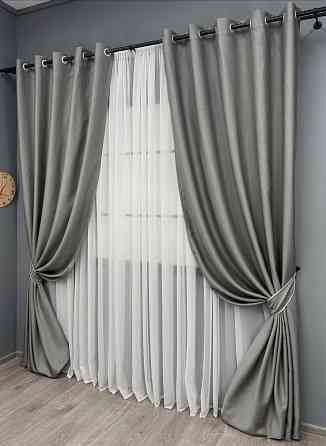 Комплект готовых штор на люверсах VR-Textil Рогожка TERRA LUXE № 1862ш Серый 150х270 см 2 шт (37-0311) Киев
