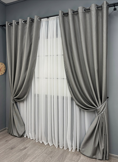 Комплект готовых штор на люверсах VR-Textil Рогожка TERRA LUXE № 1862ш Серый 150х270 см 2 шт (37-0311) Киев - изображение 3
