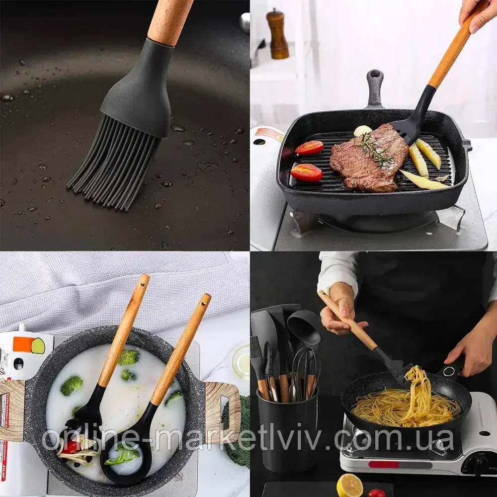 Набір кухонного приладдя, 19 предметів Kitchen Set, Чорний / Набір приладів для кухні / Набір для кухні Київ - фото 6