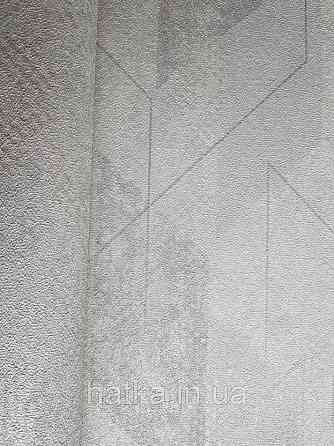 Шпалери вінілові на флізелін GranDeco Dorina метрові геометрія смуги фігури сіро-бежеві з сріблом Київ