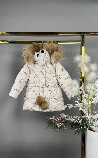 Детская зимняя куртка для девочки на 3,4,5 лет молочная с мишками Николаев - изображение 1