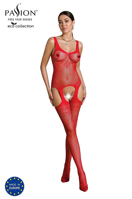 Бодистокинг Passion ECO BS008 red, с доступом, флористический декор, имитация подвязок Sex Aura Киев - изображение 1