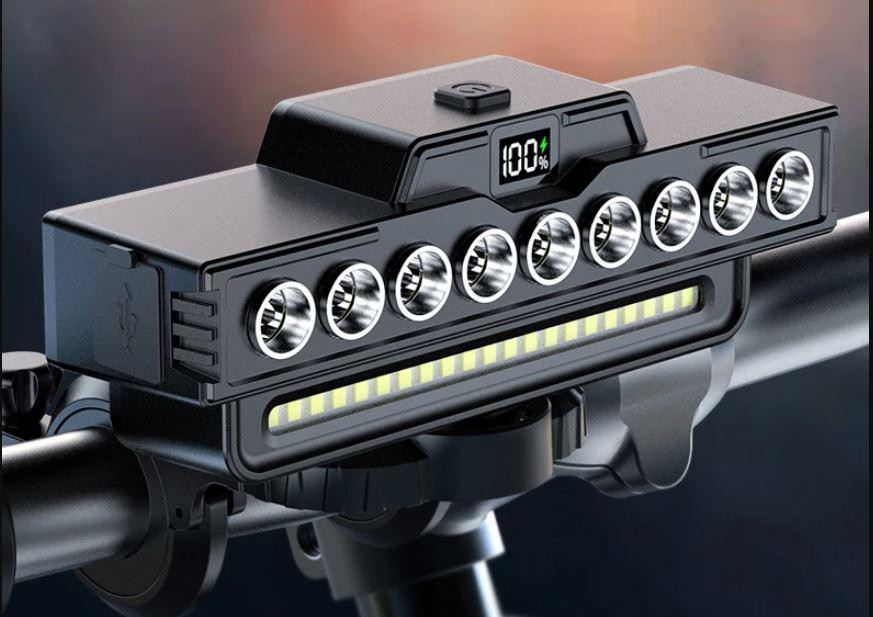 Велосипедная фара 9 LED, ходовые огни, сигнал с пультом Одесса - изображение 1