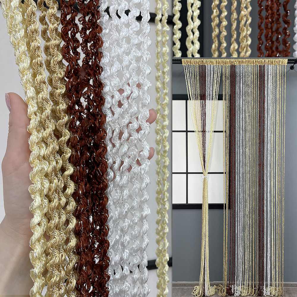 Шторы-нити спираль с люрексом Бежевый с коричнево-белым 300х300см 1 шт (61-053) Киев - изображение 1