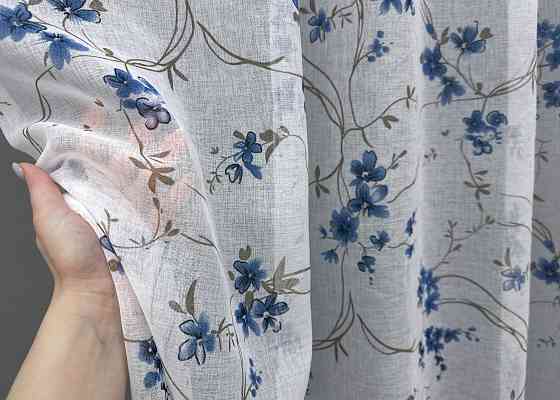 Тюль VR-Textil 1533т Flora Батист Білий із синьо-коричневим 300х270 см (42-0444) Київ