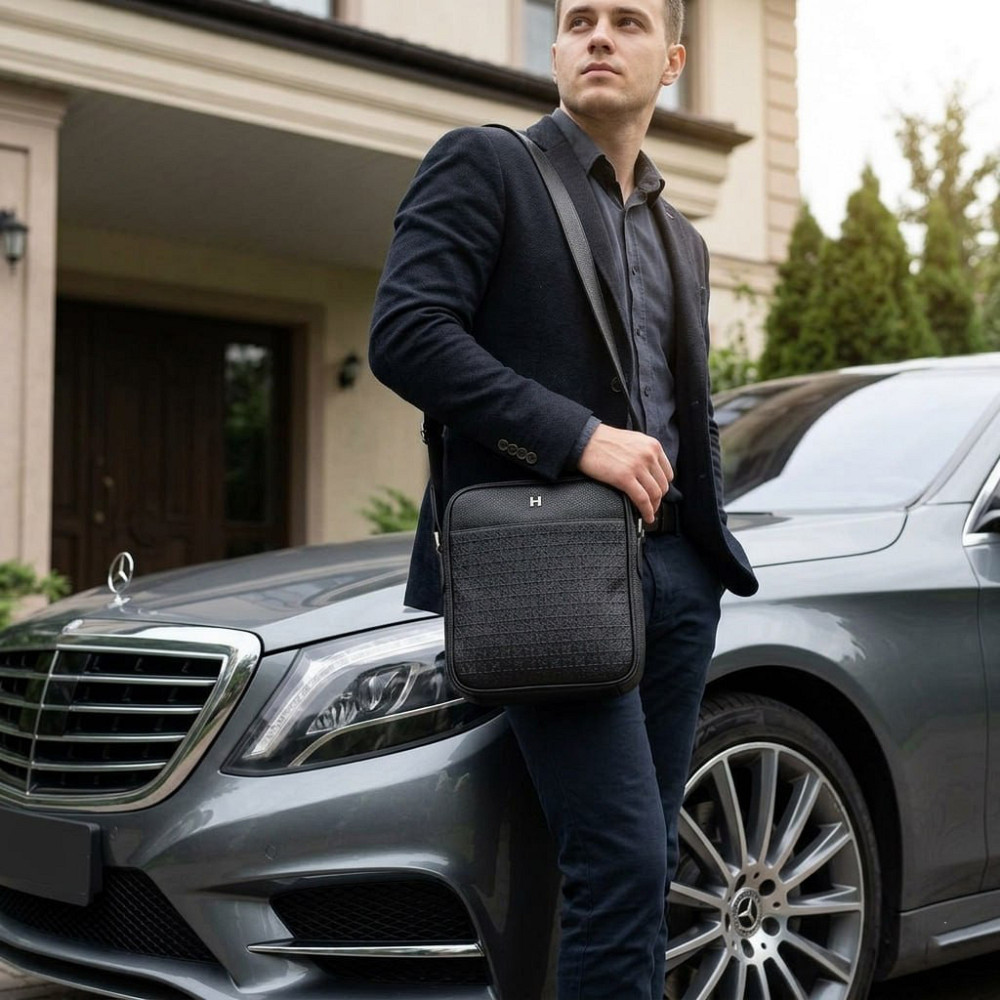 Мужская кожаная борсетка на плечо, брендовая сумка Hermes (990615) Киев - изображение 7