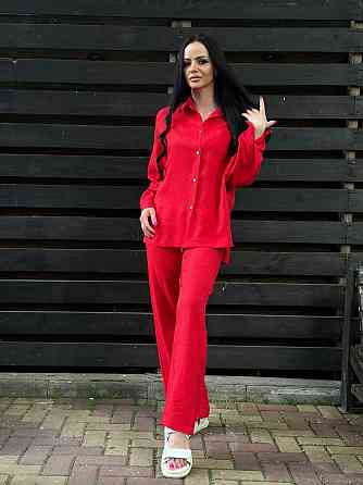 Женский лёгкий костюм-двойка из льна Красный XS/S Харьков