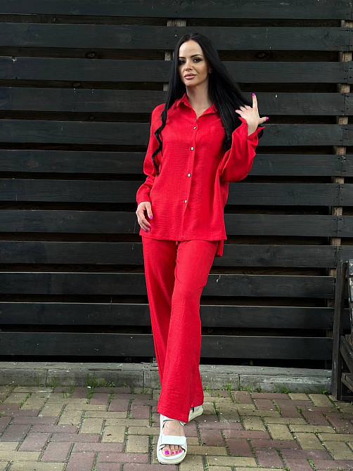 Жіночий легкий костюм-двійка з льону Червоний XS/S Харків - фото 1